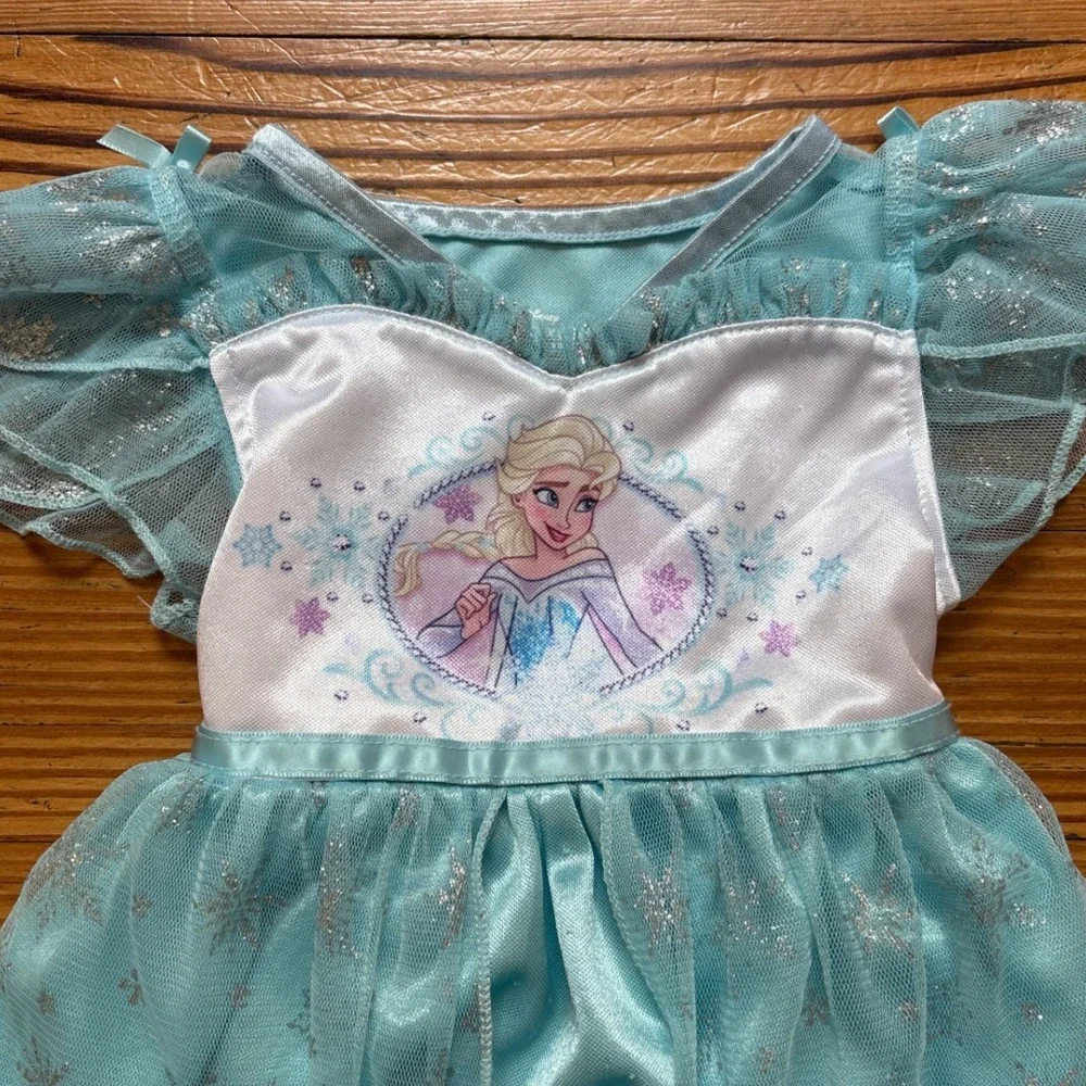 Disney Frozen Elsa Nightgown Kids Blue Excellent Snowflake Glitter SIZE 2T - Picture 3 of 7